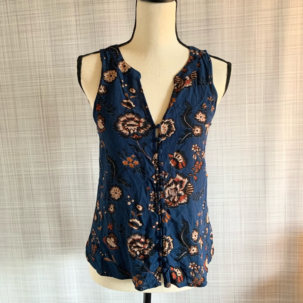 Sanctuary Blue and Brown Floral Tank with Buttons